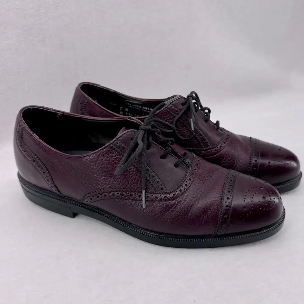 EUC Clarks Stanford Brogue Oxford Leather Cap Toe Shoes Dark Burgundy Men’s sz 7